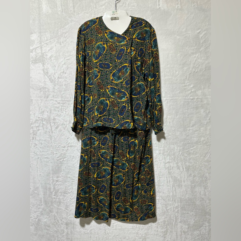 Pendleton Vintage Equestrian themed paisley print blouse and skirt set size 10